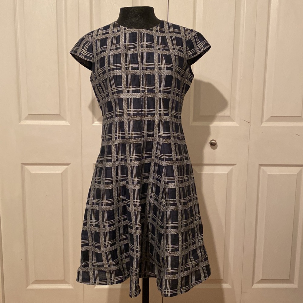 Armani Collezioni Blue and Cream Checkered Mini Dress